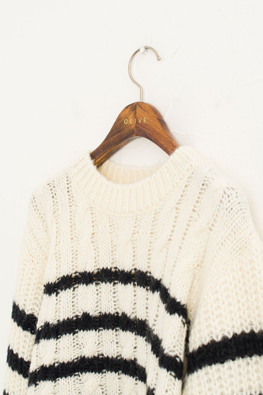 Cable Stripe Jumper, Ivory