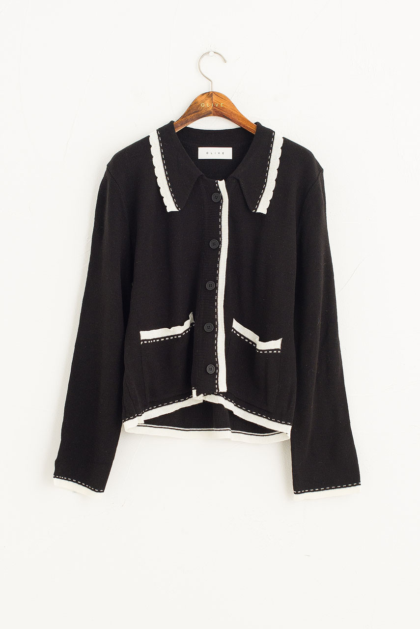 Rona Ribbed Collar Cardigan, Navy