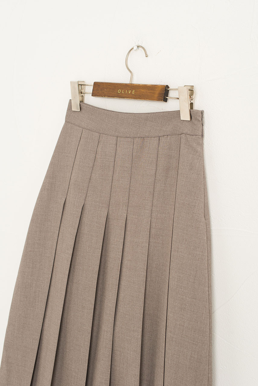 Takako Pleated Mid Length Skirt, Brown