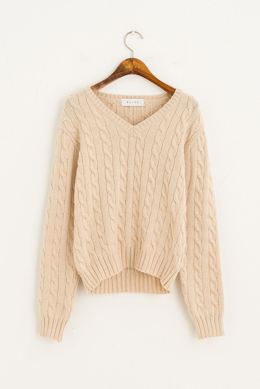 Cable v shop neck jumper