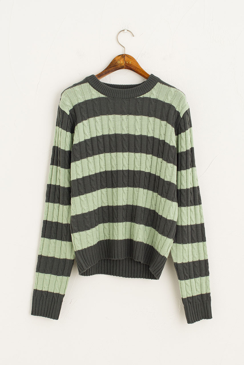 Sunny Stripe Cable Jumper, Khaki