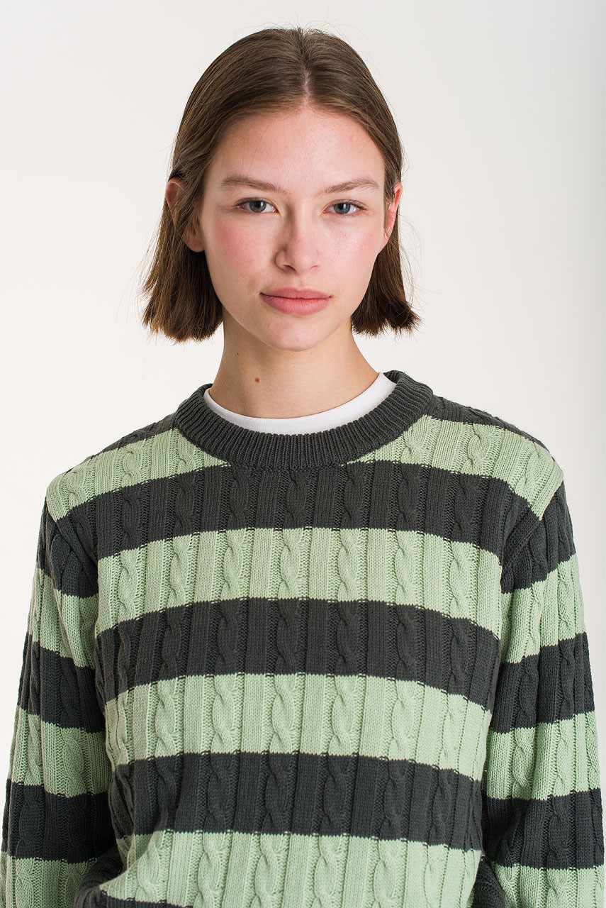 Sunny Stripe Cable Jumper, Khaki