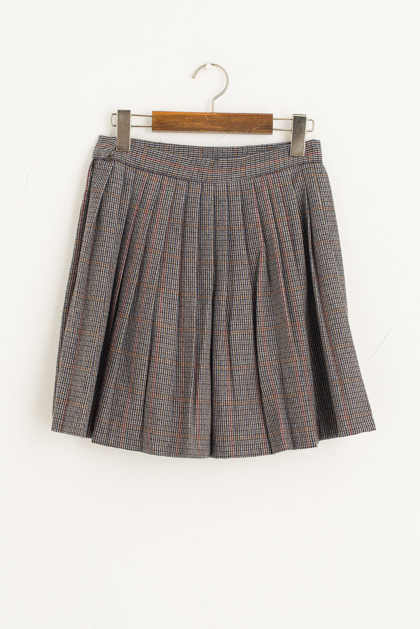 Kiko Check Pleated Mini Skirt, Grey