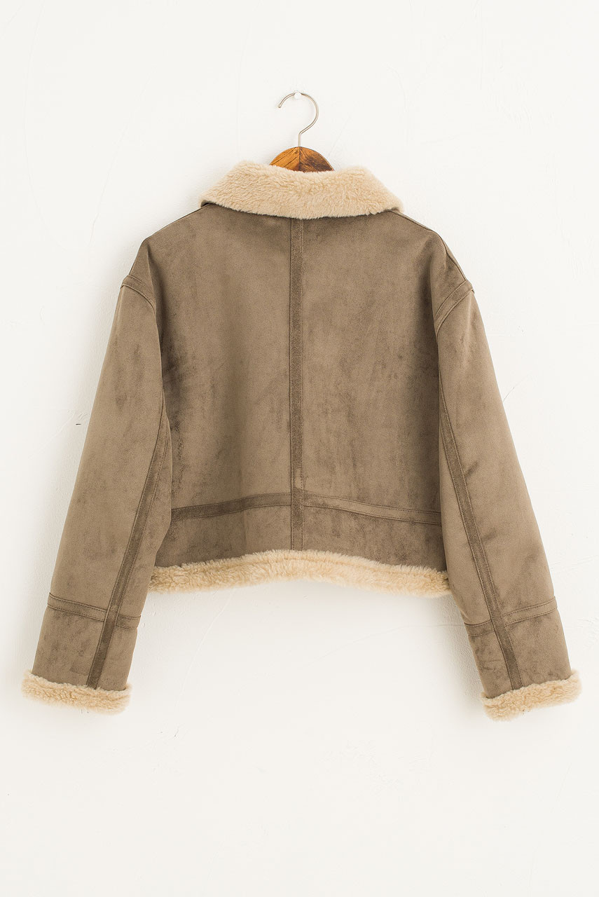 Crop Shearling Jacket, Khaki