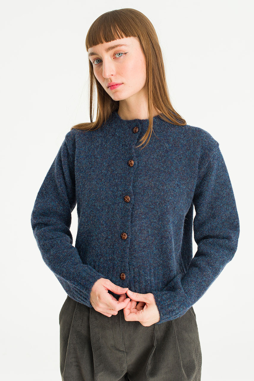 Hana Mini Crop Cardigan, Slate Blue