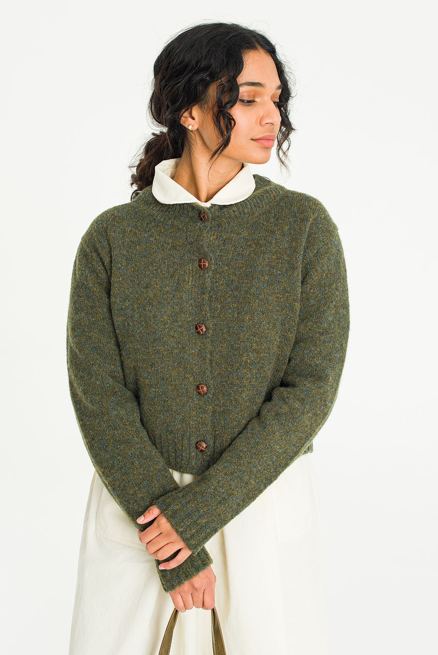 Hana Mini Crop Cardigan, Khaki Melange