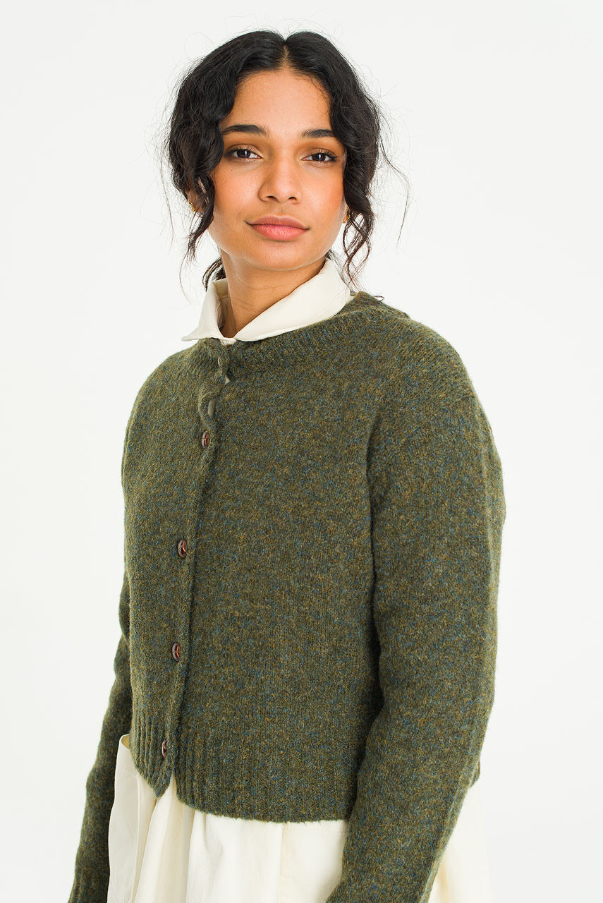 Hana Mini Crop Cardigan, Khaki Melange