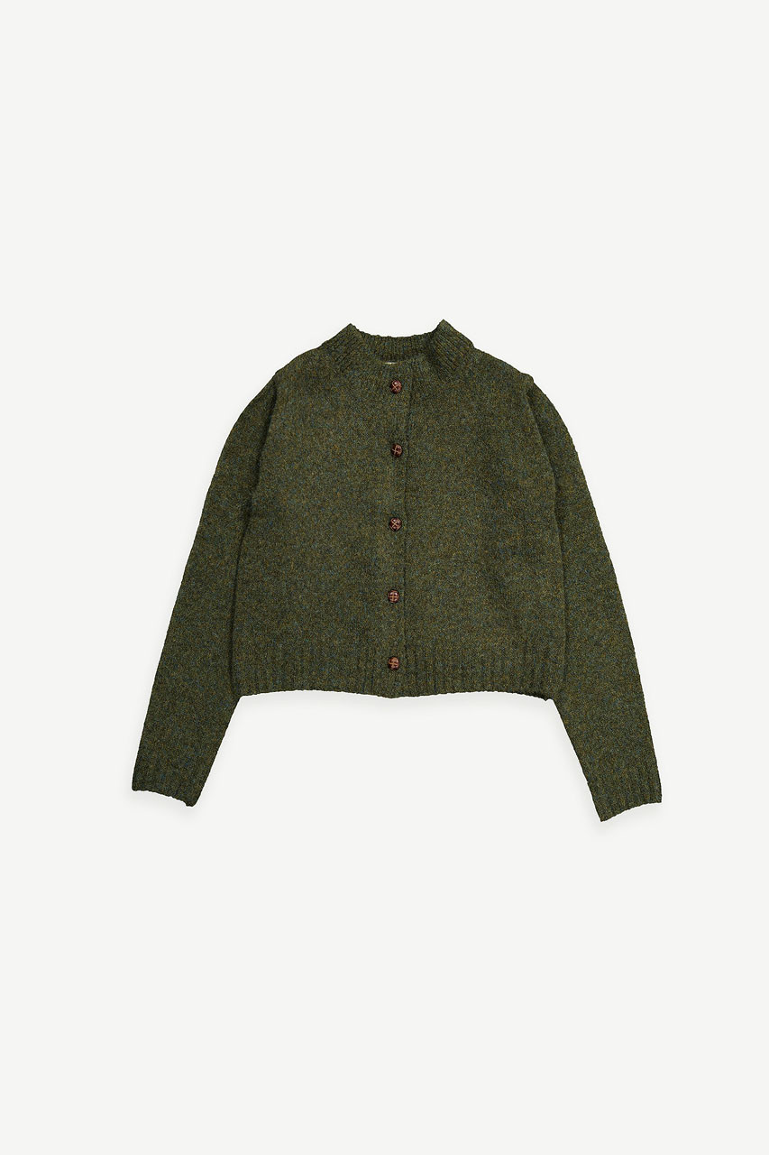 Hana Mini Crop Cardigan, Khaki Melange