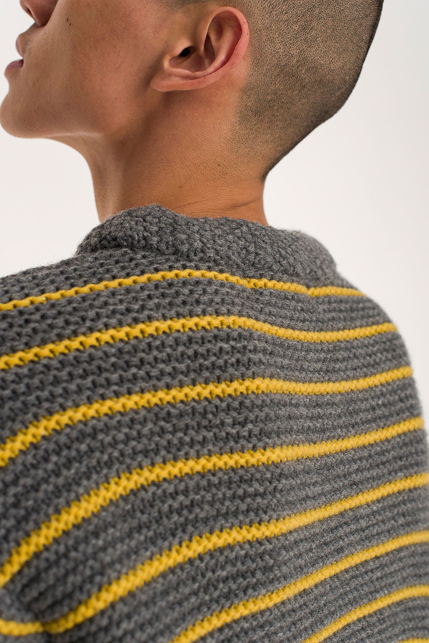 Menswear | Pencil Stripe Jumper, Light Grey/Yellow
