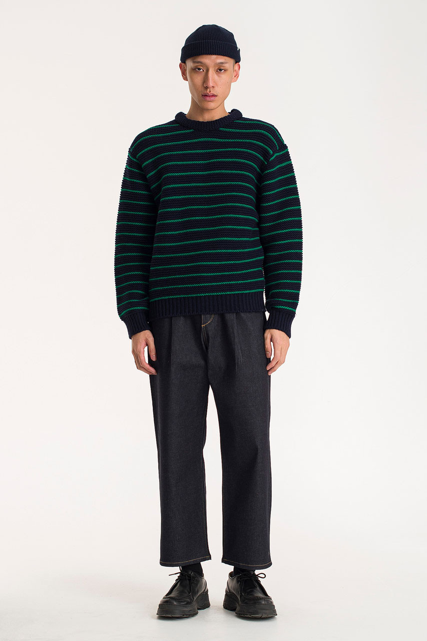 Menswear | Pencil Stripe Jumper, Navy/Green