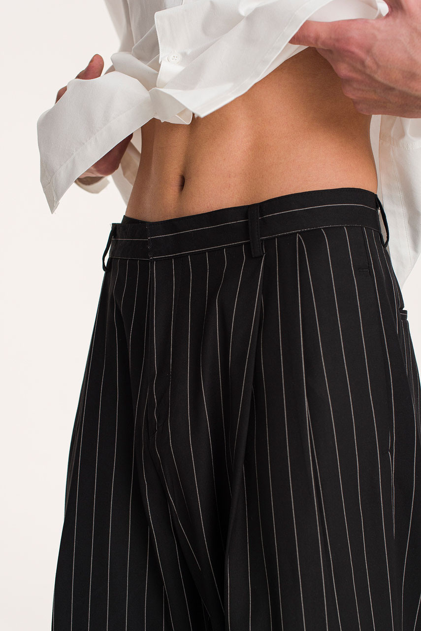 Menswear | Wide Pinstripe Slacks, Black