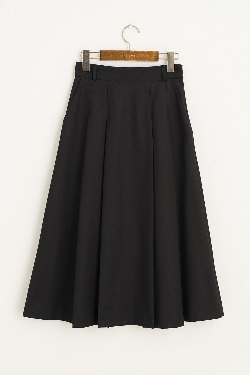 Dana Pleated Long Skirt, Black