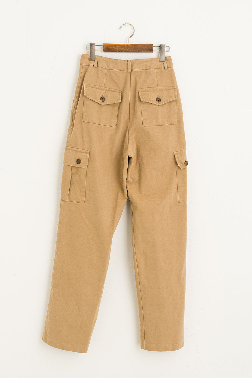 Washed Cotton Cargo Pants, Beige