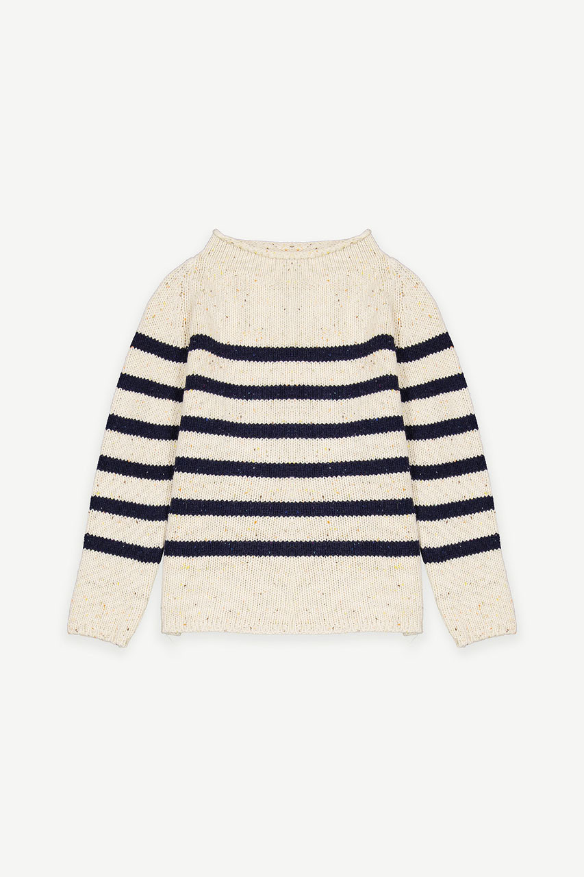 Stripe Boucle Boat Neck Jumper, Ivory/Navy