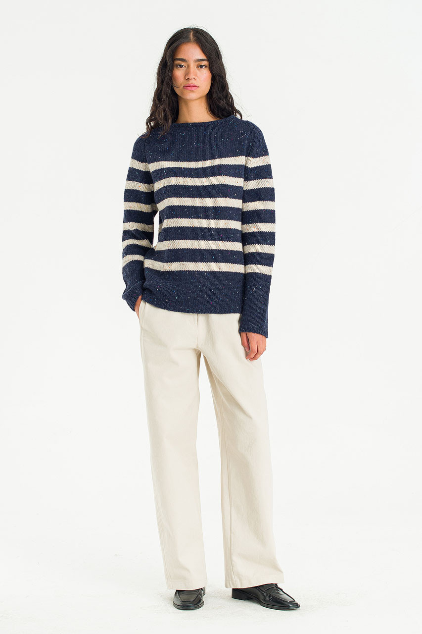 Stripe Boucle Boat Neck Jumper, Navy/Ivory