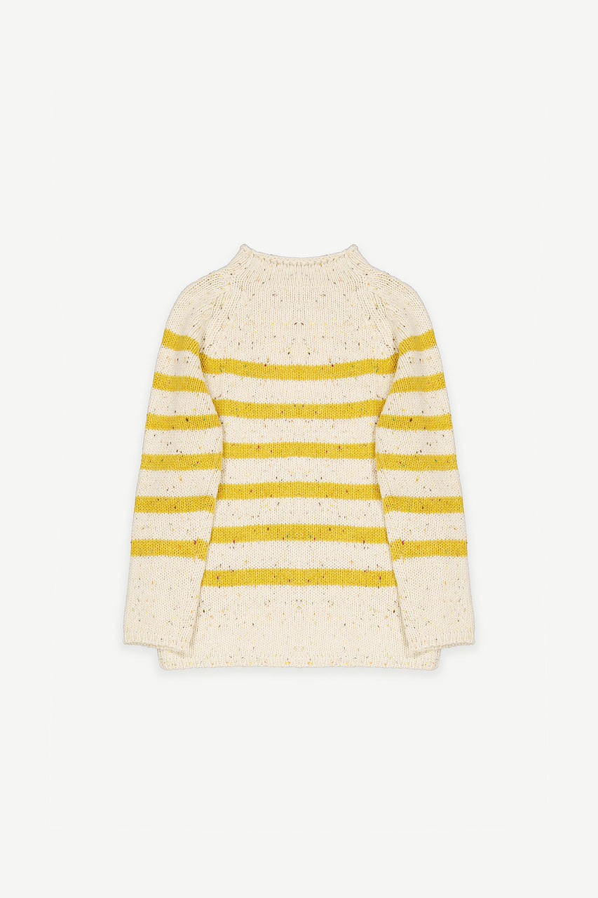 Stripe Boucle Boat Neck Jumper, Ivory/Mustard