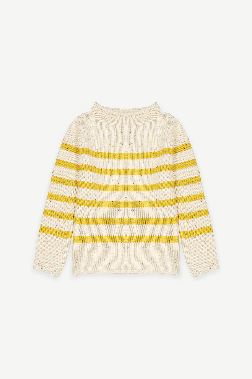 Stripe Boucle Boat Neck Jumper, Ivory/Navy