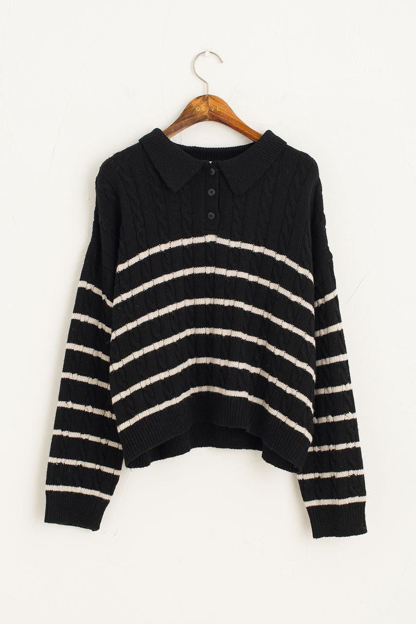 Stripe Pique Jumper, Black