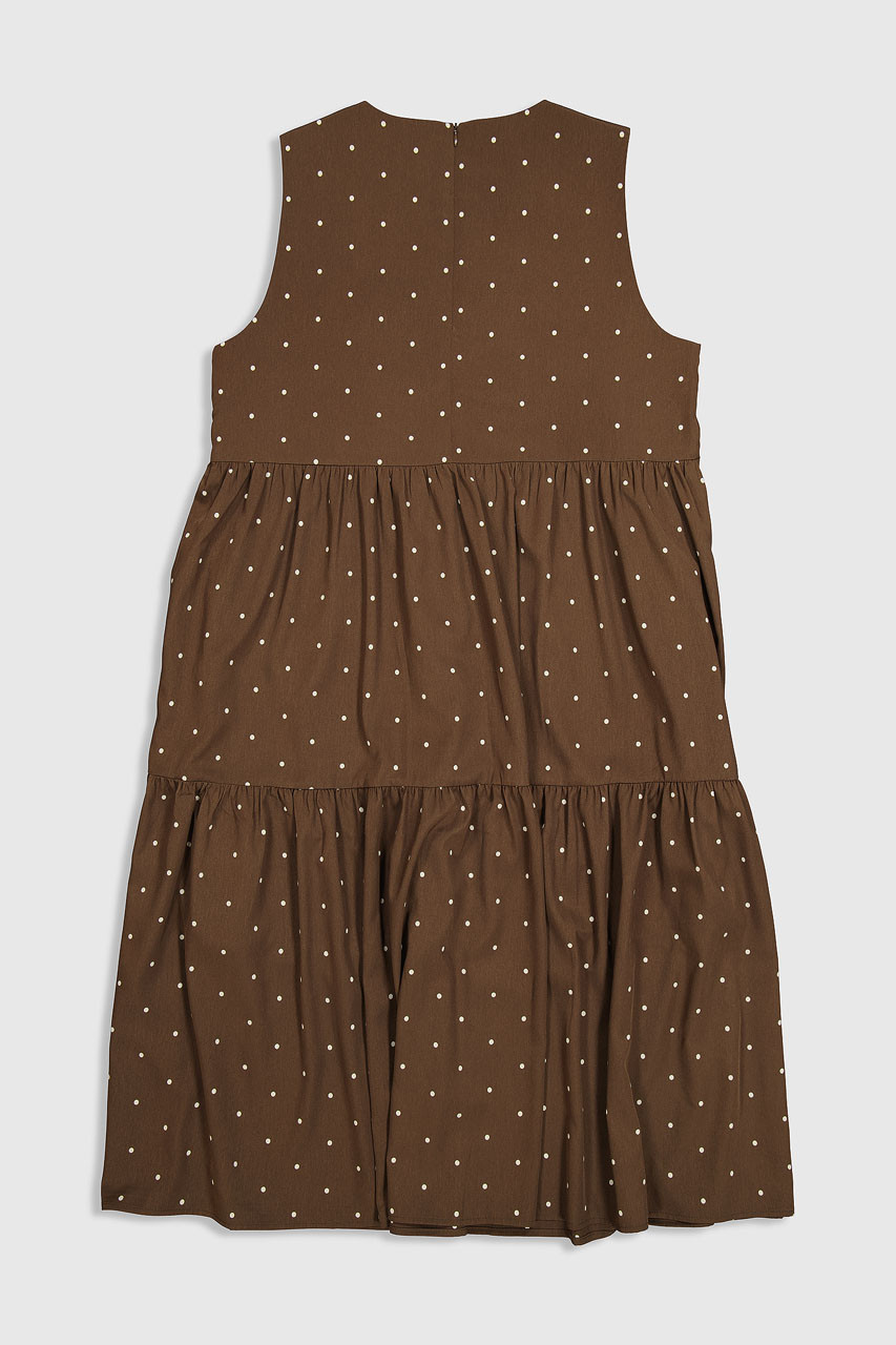 Dotty Tiered Pinafore Dress, Brown