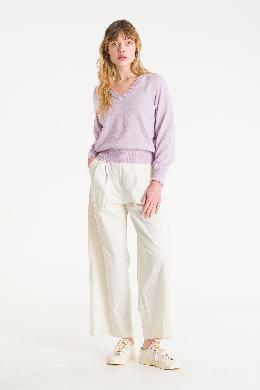 Cotton Pleated Wide Pants, Ivory