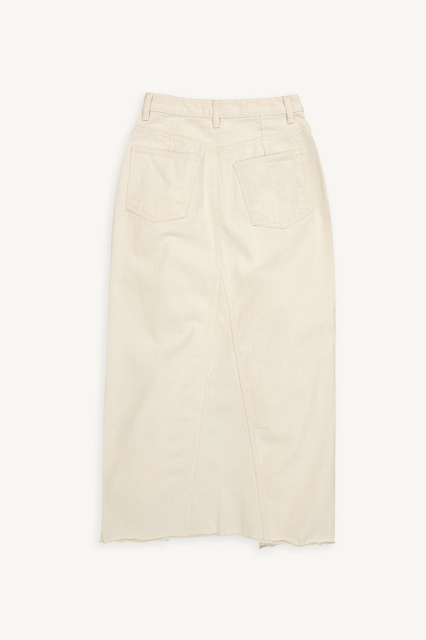 Slit Mid Length Denim Skirt, Ivory