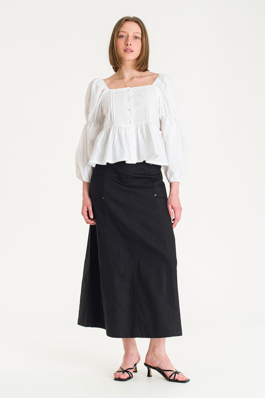 Kiko Cotton Long Skirt, Black