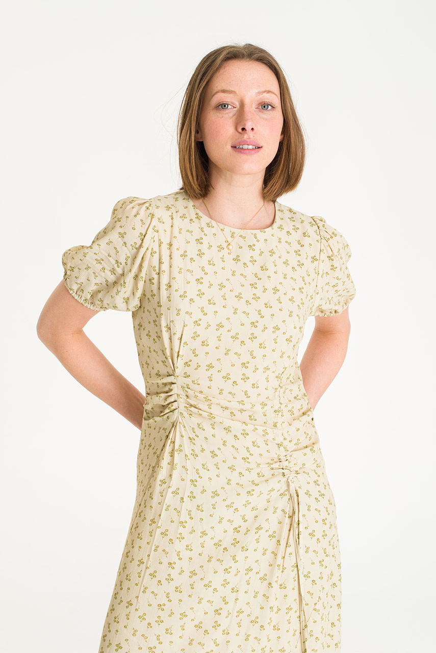 Spring Slower Ruched Dress, Beige