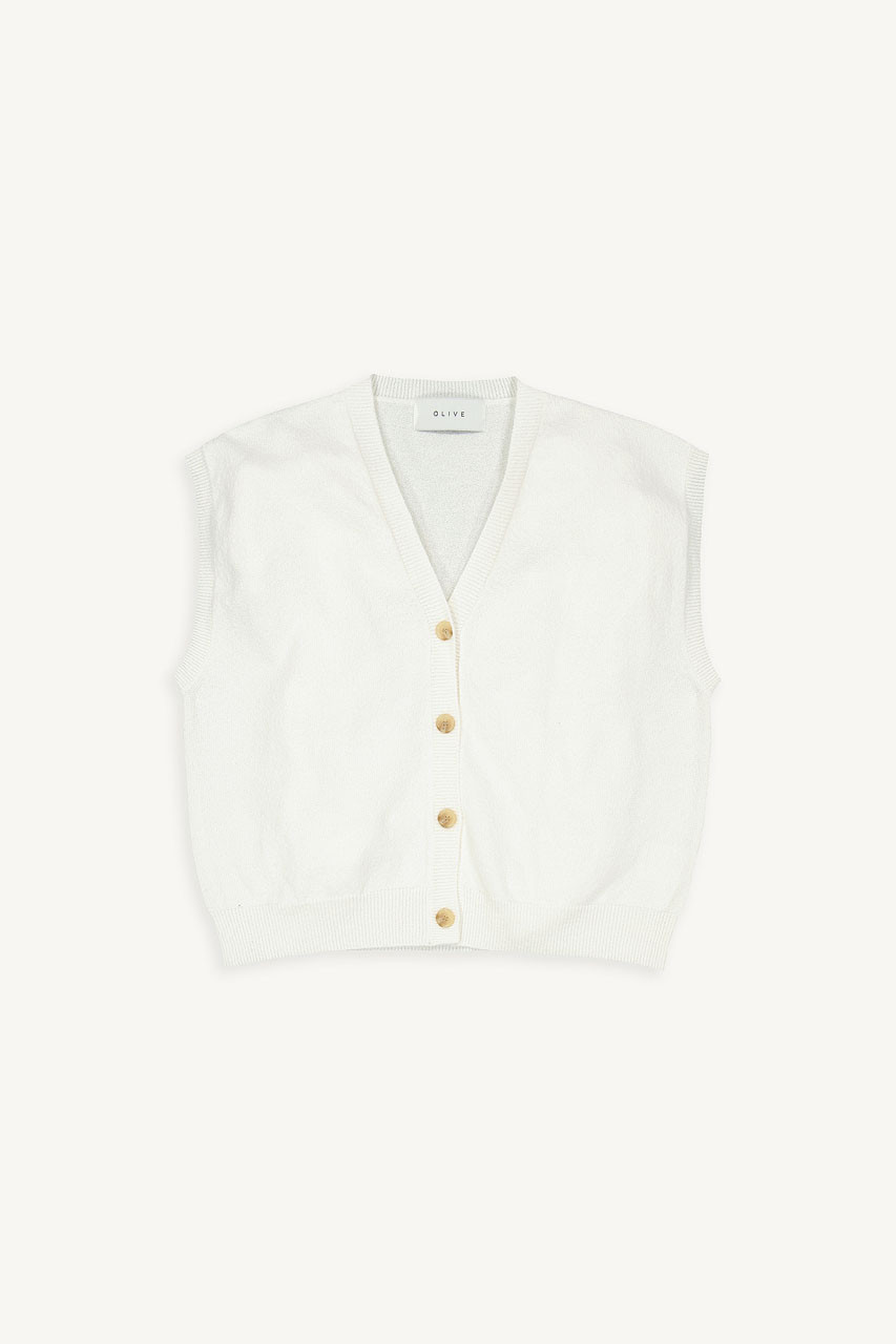 Cable Boxy Button Vest, Ivory