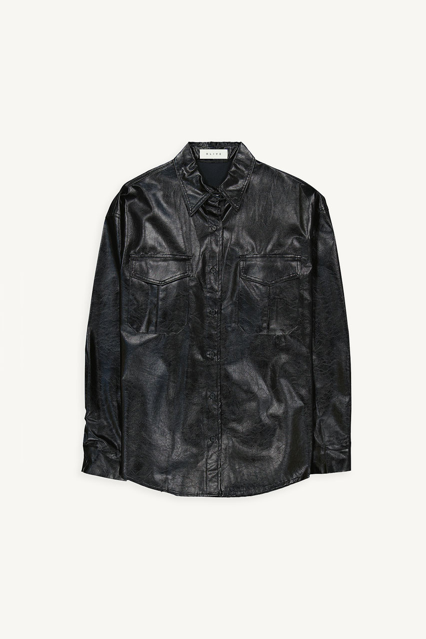 Jina Leatherette Shirt, Black