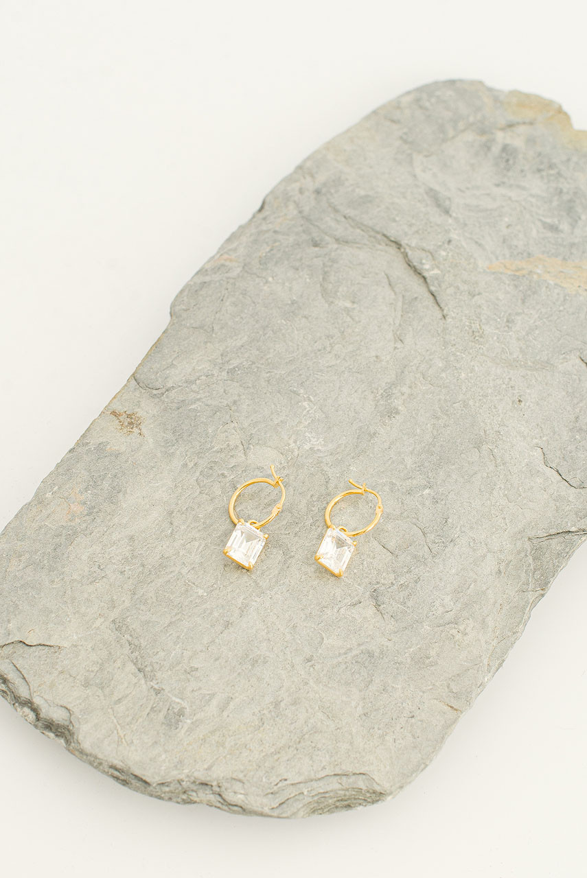 Stella Square Crystal Earrings, 14K Gold Plated