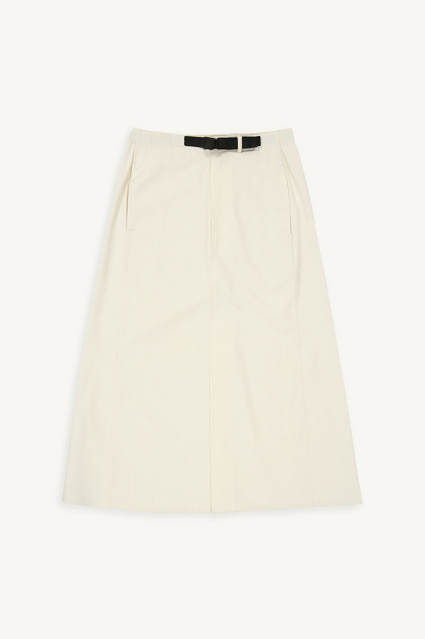 Buckle Belt Workwear Skirt, Ivory