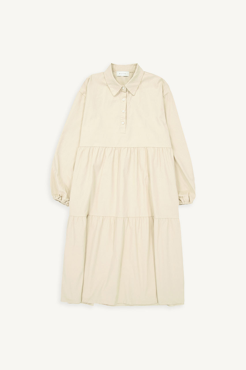 Leon Long Tiered Dress, Beige