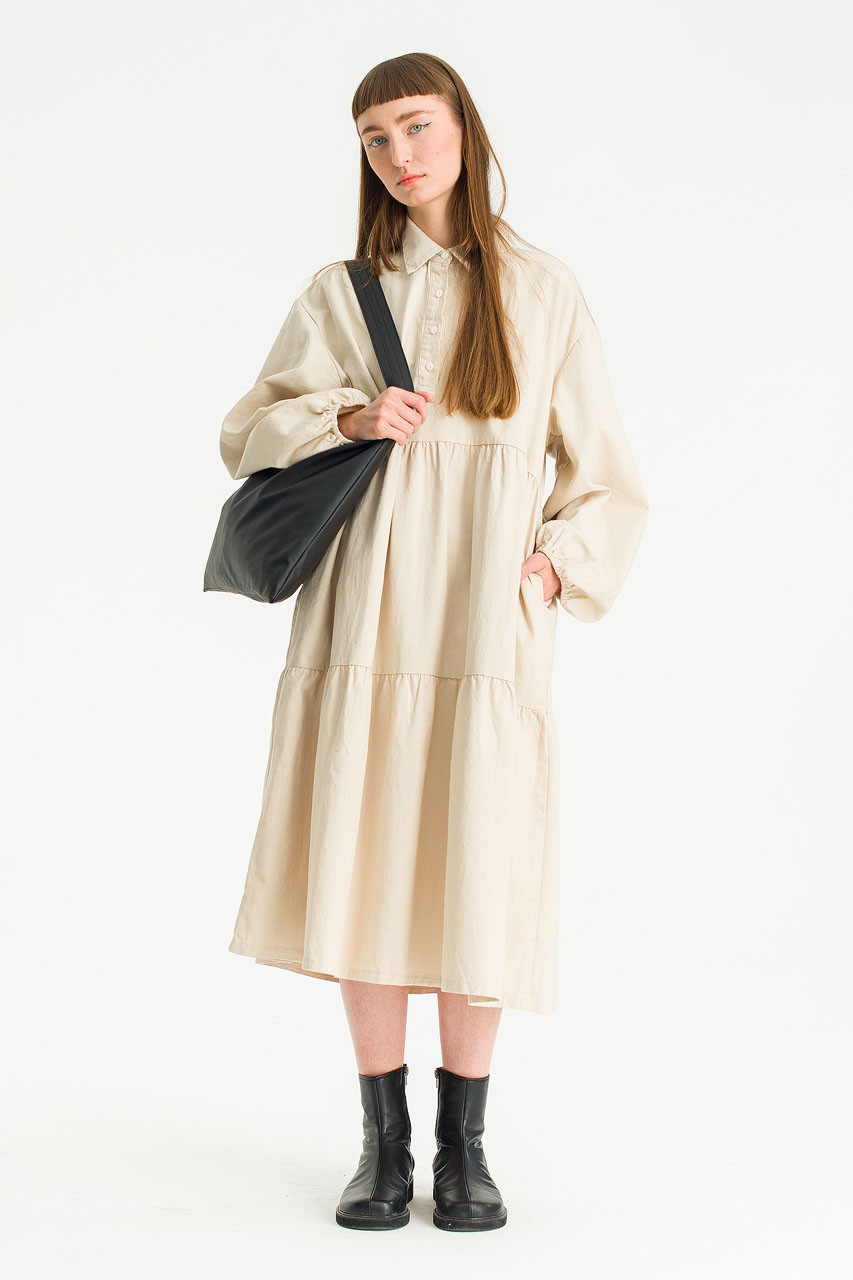 Leon Long Tiered Dress, Beige