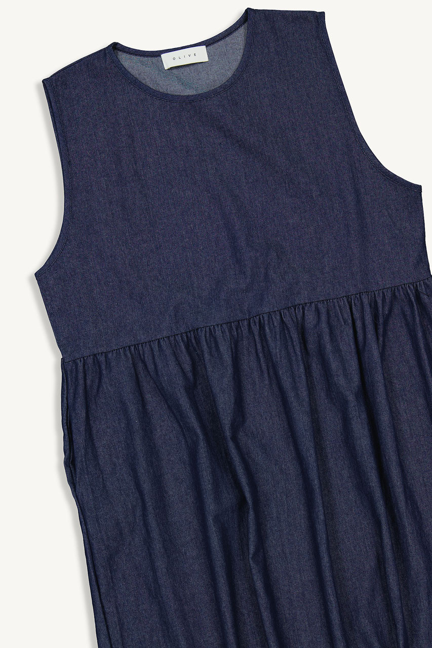 Elsa Denim Pinafore Dress, Mid Blue