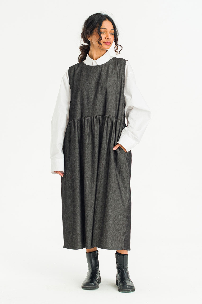 Elsa Denim Pinafore Dress, Black