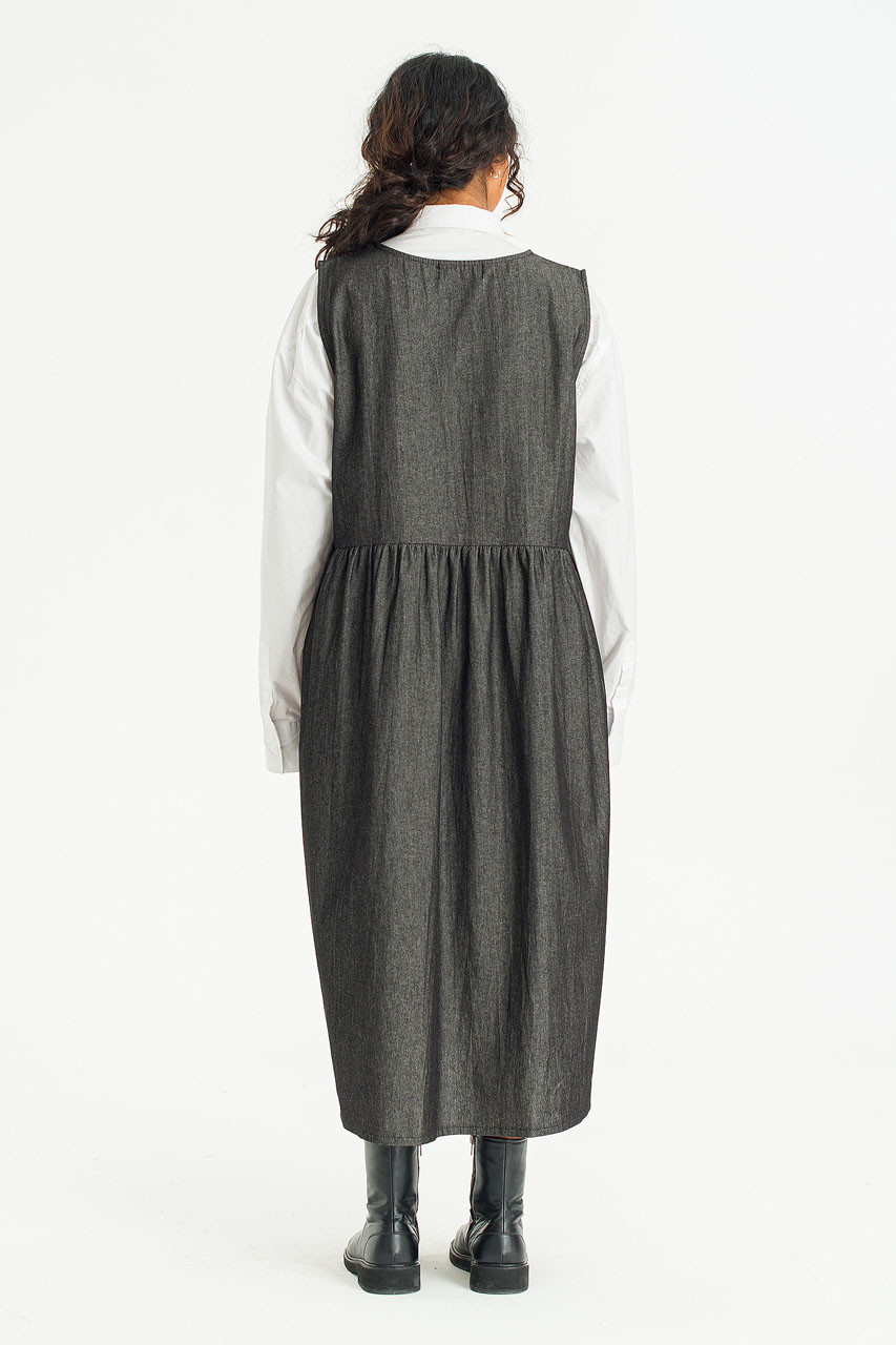 Elsa Denim Pinafore Dress, Black