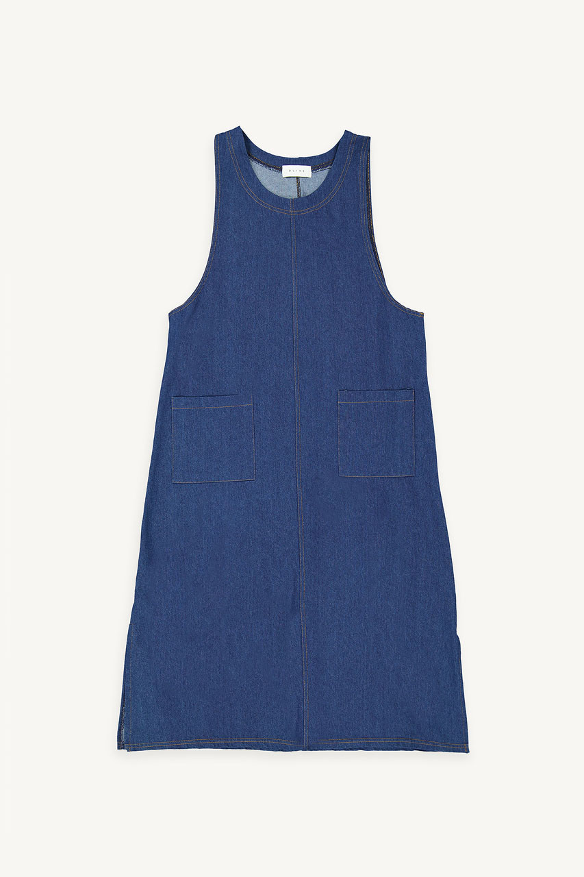 Tomo Denim Dungarees, Mid Blue