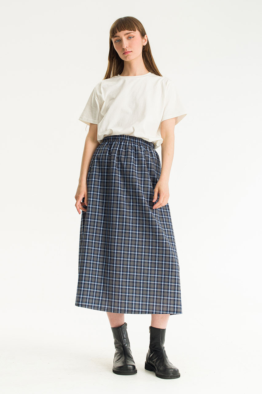 Rosi Banded Check Skirt, Navy