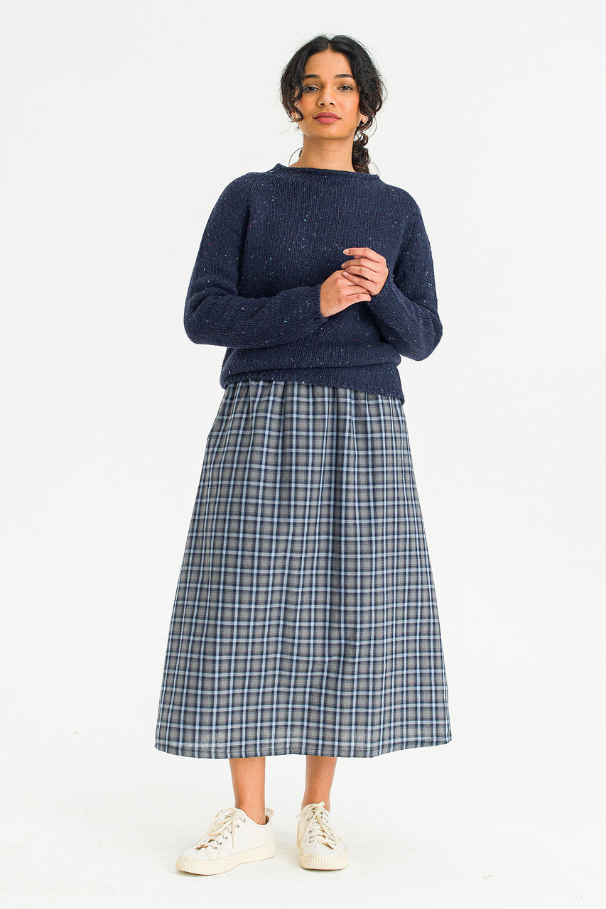 Rosi Banded Check Skirt, Navy