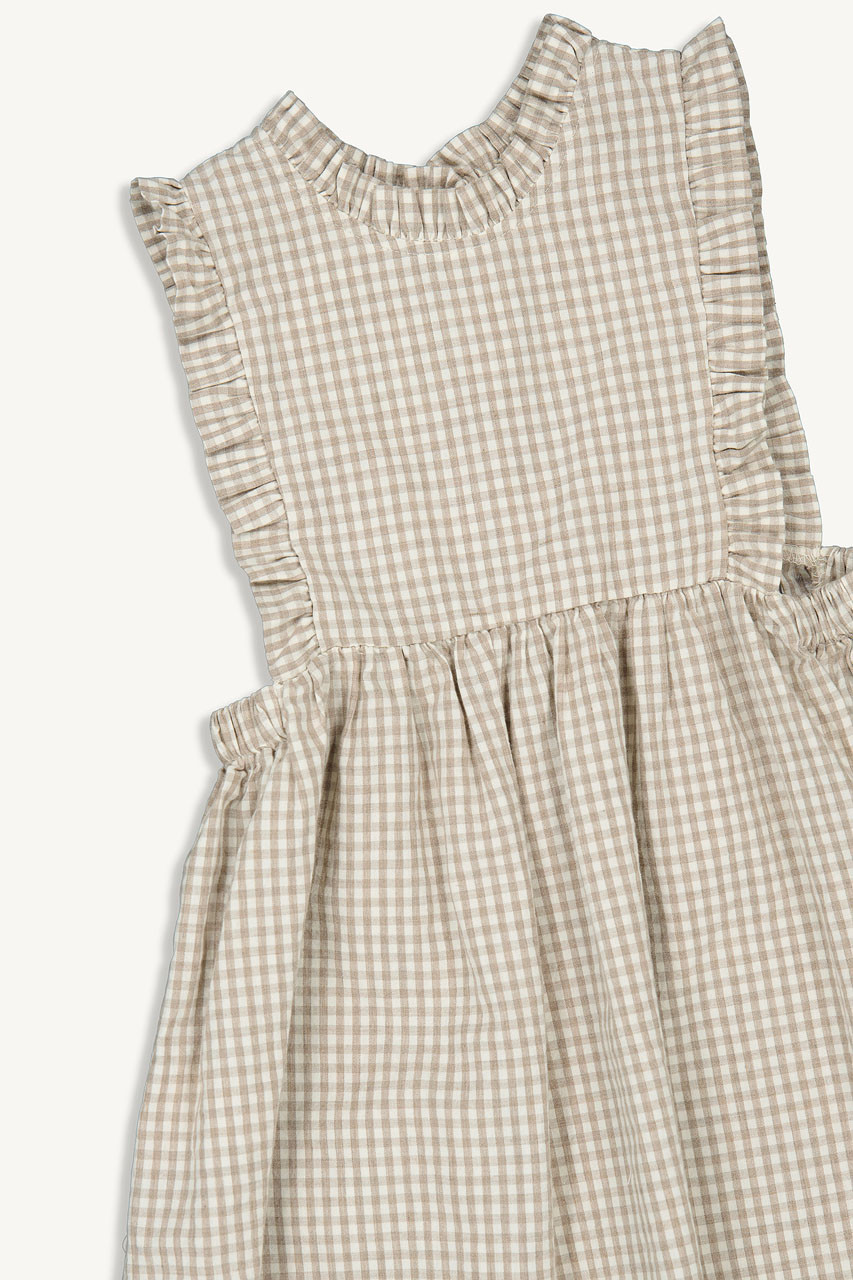 Mini Olive | Gingham Apron Dress, Beige