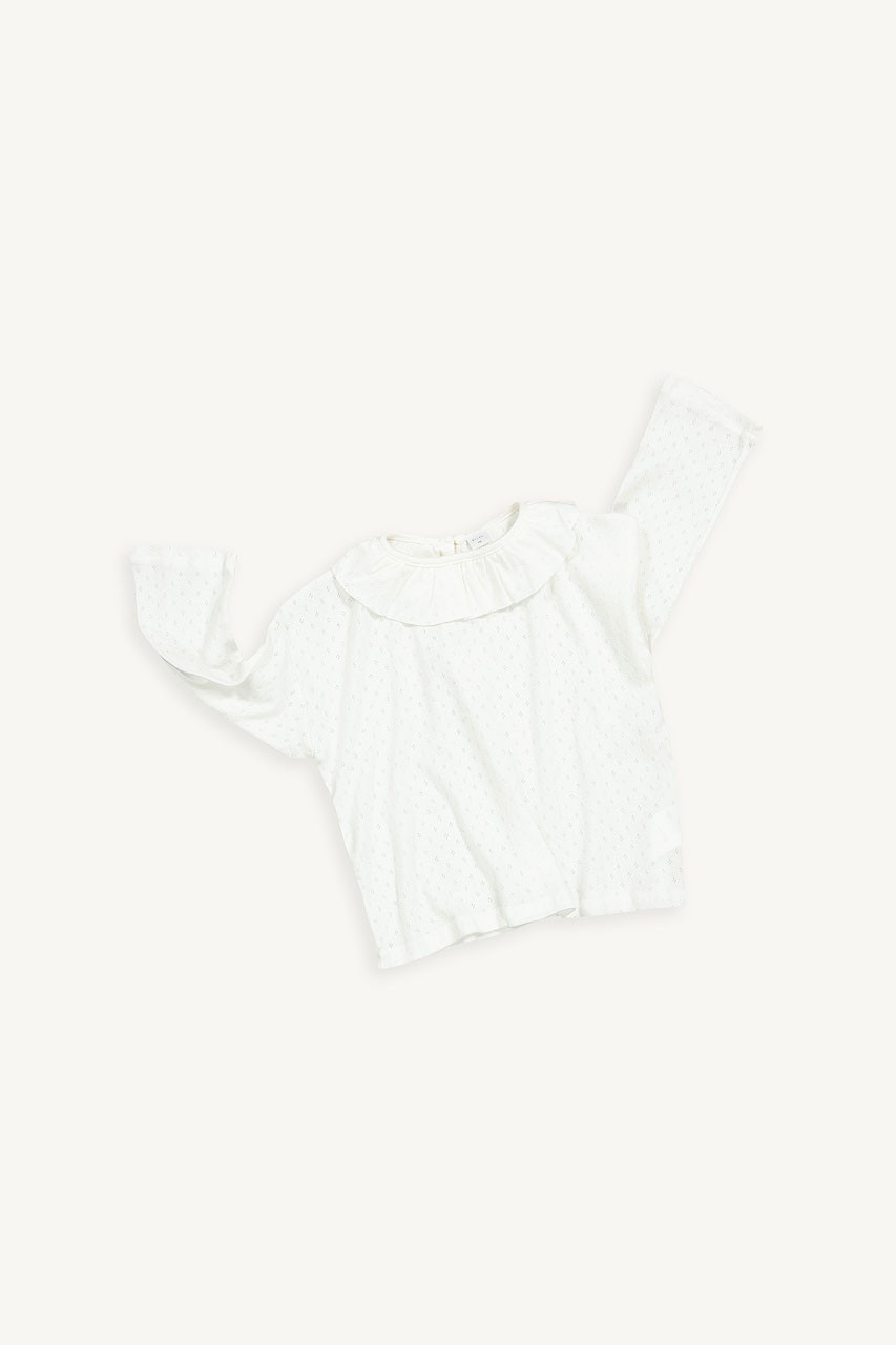 Mini Olive | Frill Detail Tee, Ivory