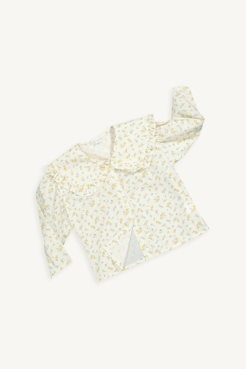 Mini Olive | Floral Frill Collar Blouse, Yellow Flower