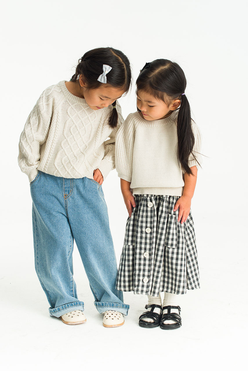 Mini Olive | Gingham Check Skirt, Black
