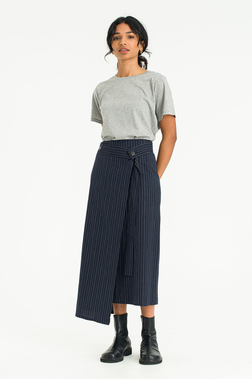 Jane Stripe Linen Skirt, Navy