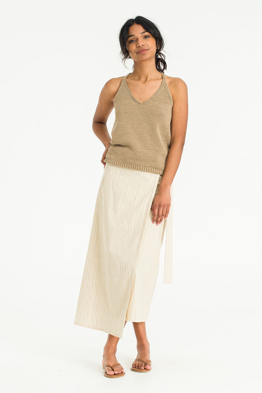 Jane Stripe Linen Skirt, Beige