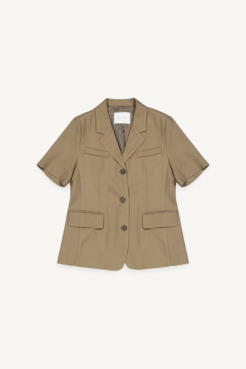 Miko Linen Short Sleeve Jacket, Khaki