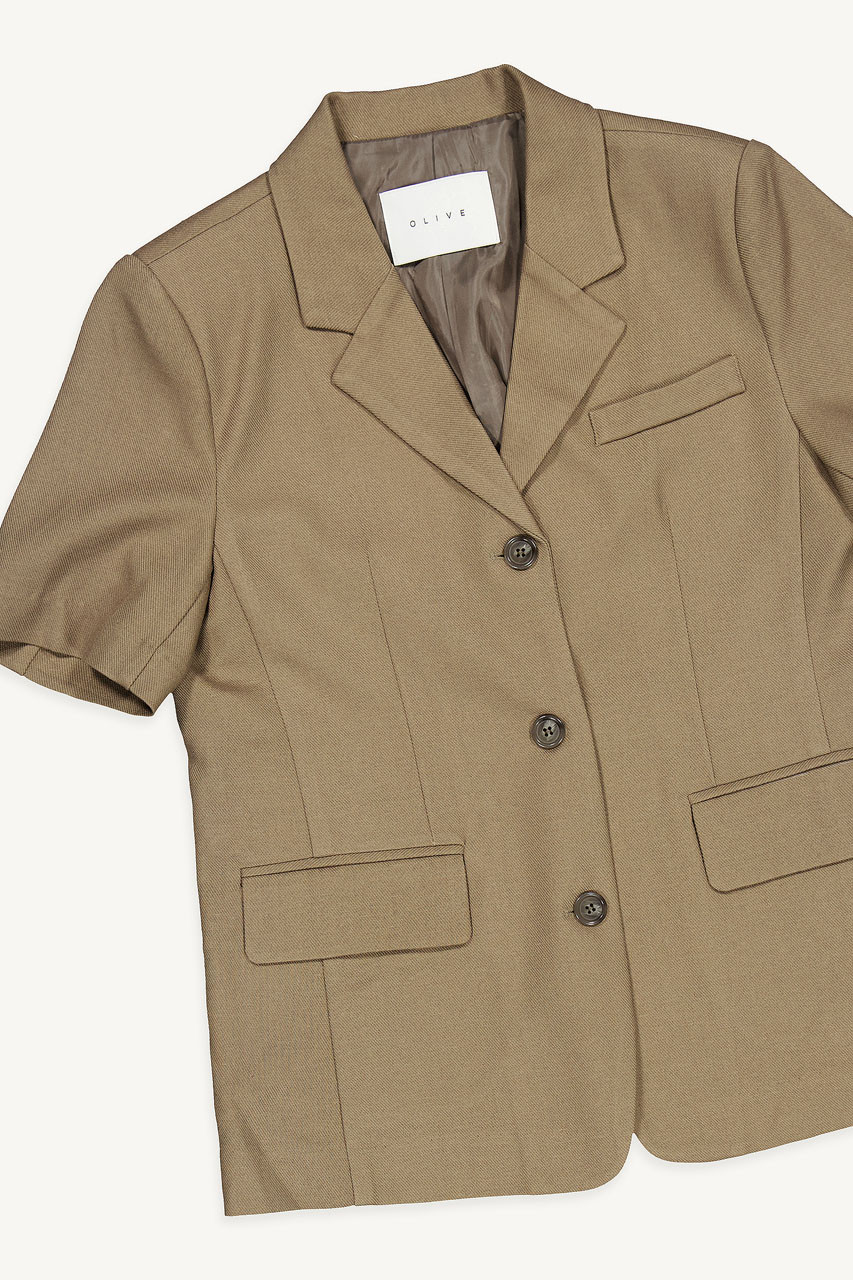 Miko Linen Short Sleeve Jacket, Khaki