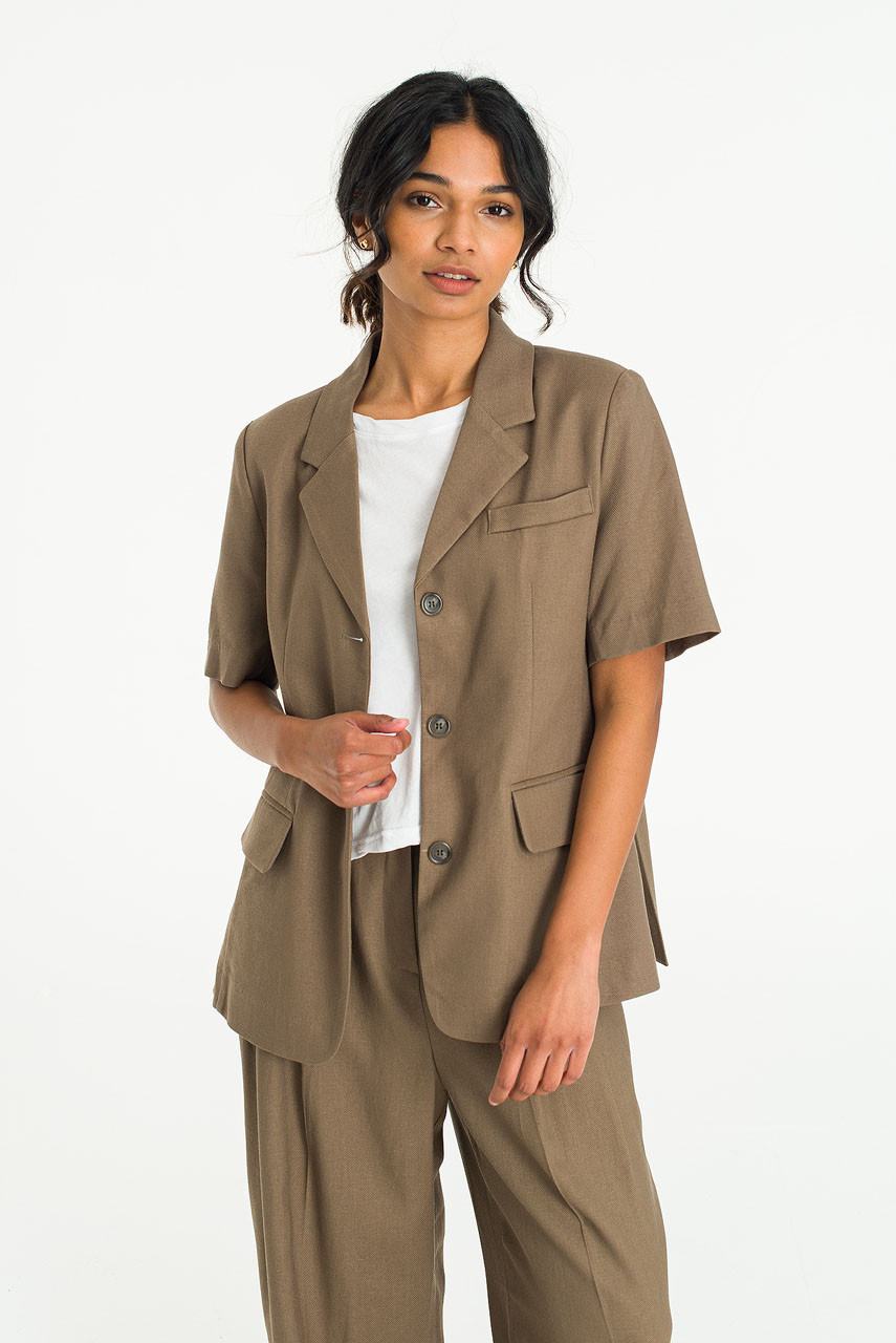 Miko Linen Short Sleeve Jacket, Khaki