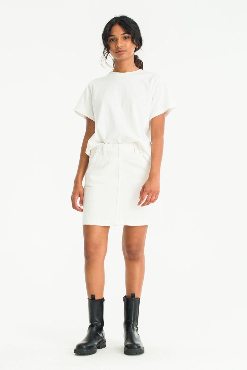 Mimo White Denim Skirt, White