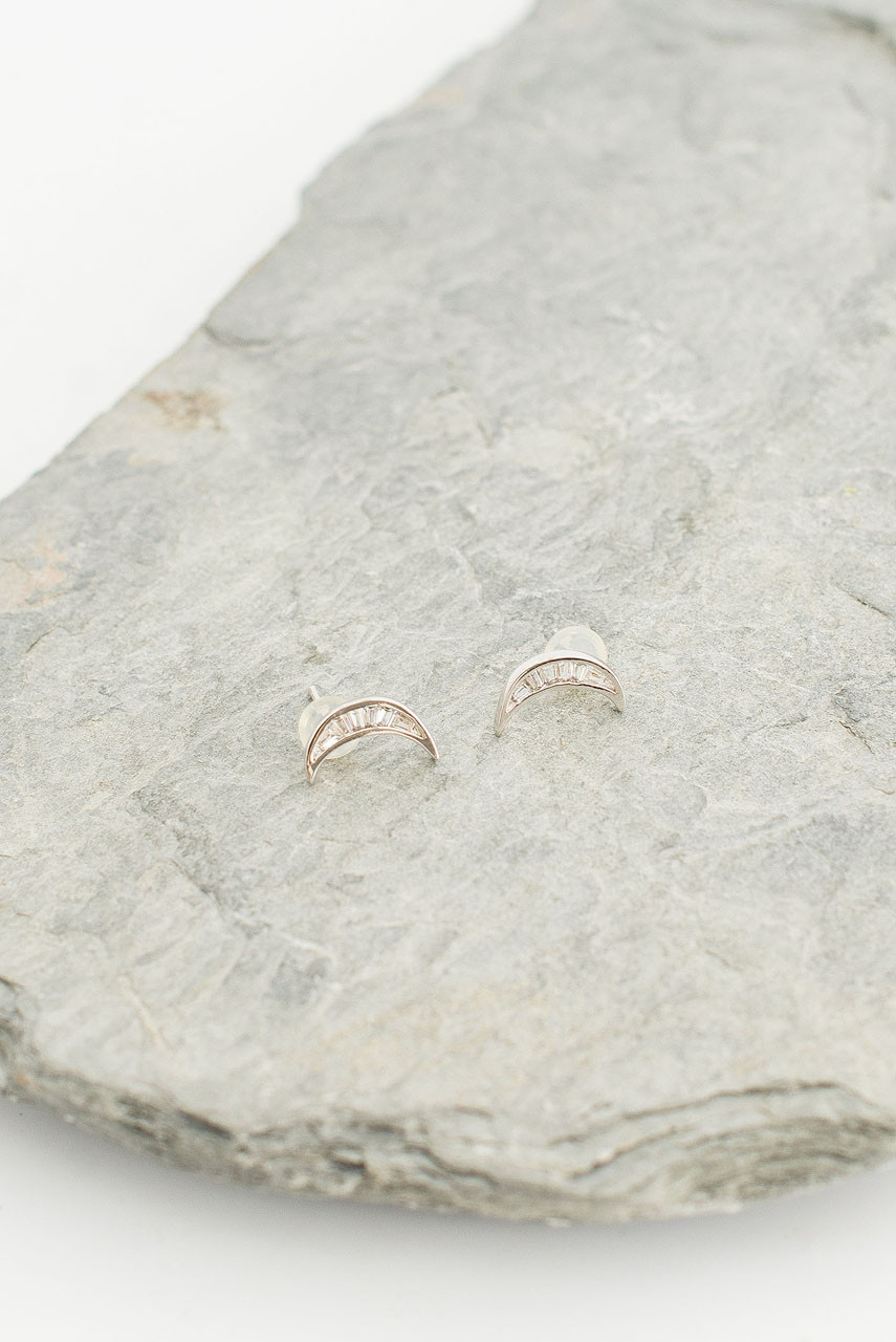 Moon Studs, Sterling Silver